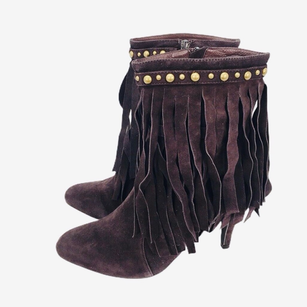Jeffrey Campbell Ibiza Last Crank Stud Embellished Fringed Suede Heeled Boots